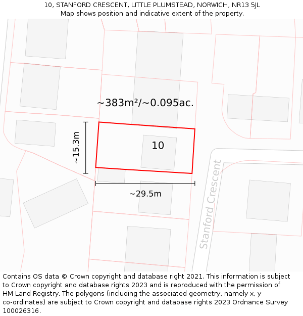 10, STANFORD CRESCENT, LITTLE PLUMSTEAD, NORWICH, NR13 5JL: Plot and title map