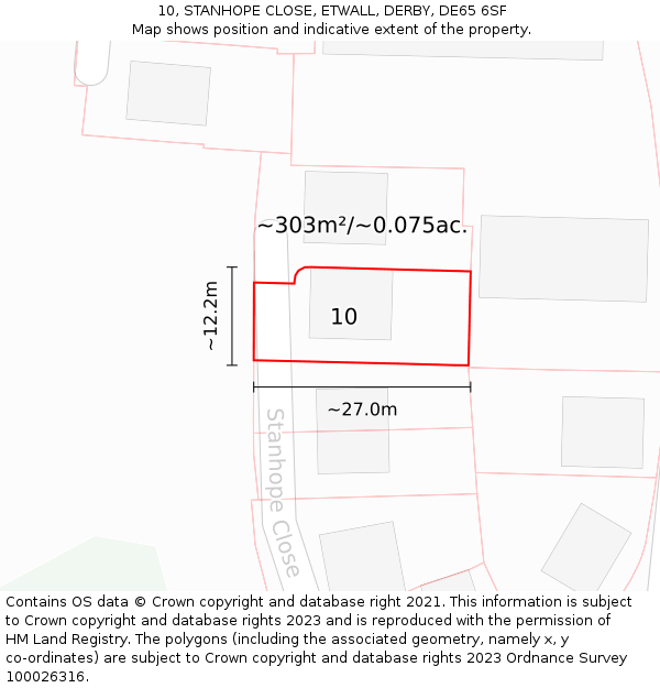 10, STANHOPE CLOSE, ETWALL, DERBY, DE65 6SF: Plot and title map