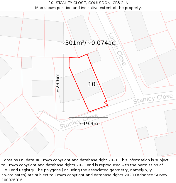 10, STANLEY CLOSE, COULSDON, CR5 2LN: Plot and title map