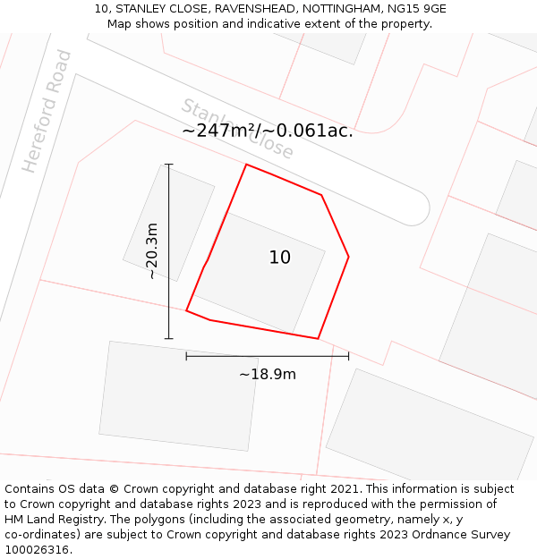 10, STANLEY CLOSE, RAVENSHEAD, NOTTINGHAM, NG15 9GE: Plot and title map