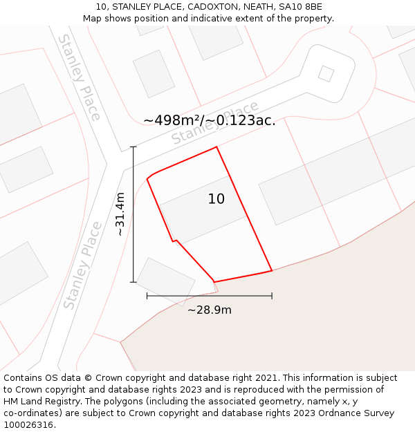 10, STANLEY PLACE, CADOXTON, NEATH, SA10 8BE: Plot and title map