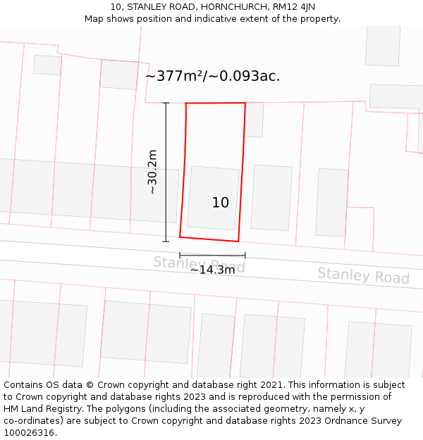 10, STANLEY ROAD, HORNCHURCH, RM12 4JN: Plot and title map