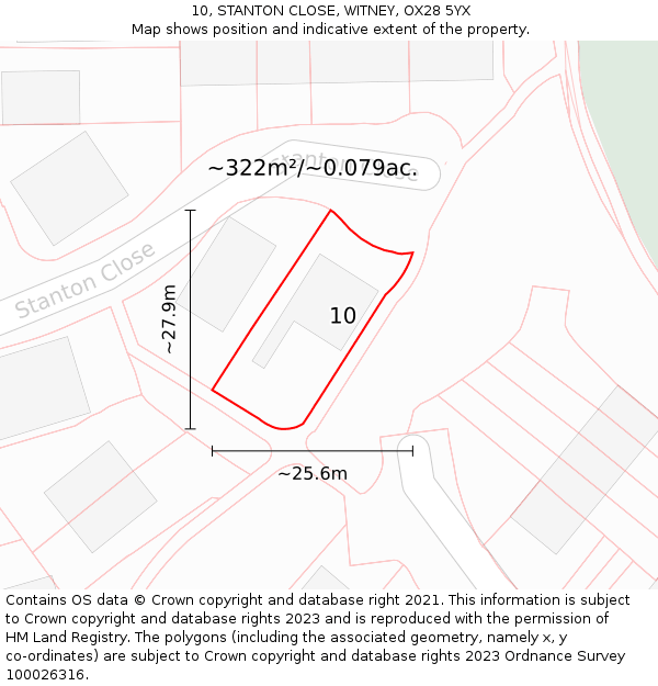 10, STANTON CLOSE, WITNEY, OX28 5YX: Plot and title map