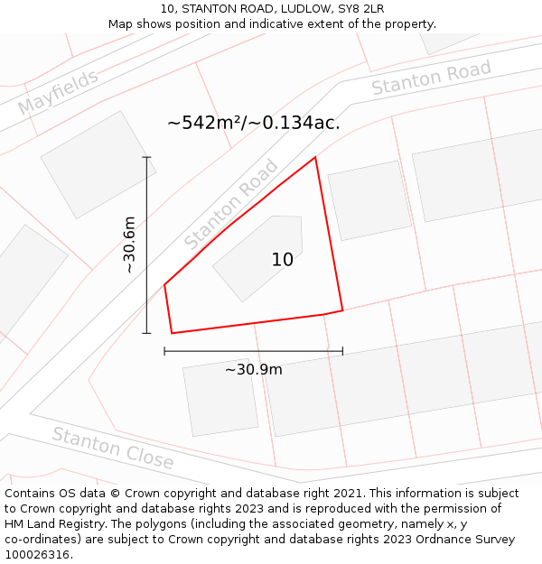10, STANTON ROAD, LUDLOW, SY8 2LR: Plot and title map