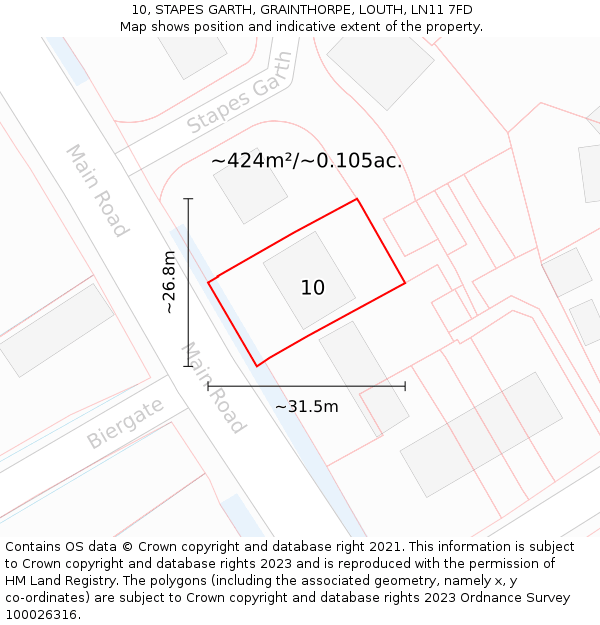10, STAPES GARTH, GRAINTHORPE, LOUTH, LN11 7FD: Plot and title map