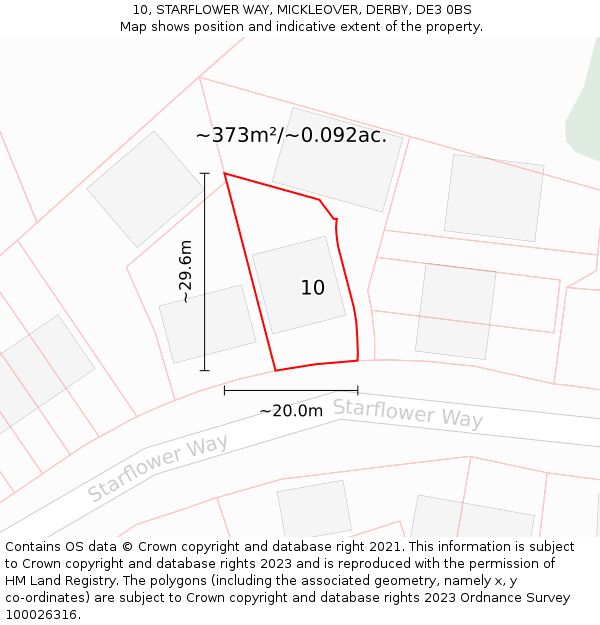 10, STARFLOWER WAY, MICKLEOVER, DERBY, DE3 0BS: Plot and title map
