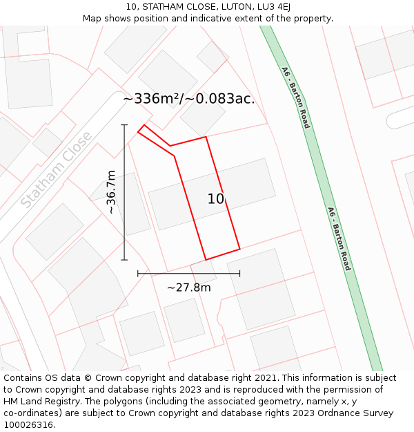 10, STATHAM CLOSE, LUTON, LU3 4EJ: Plot and title map