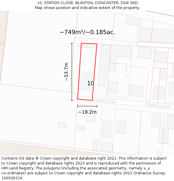 10, STATION CLOSE, BLAXTON, DONCASTER, DN9 3AD: Plot and title map