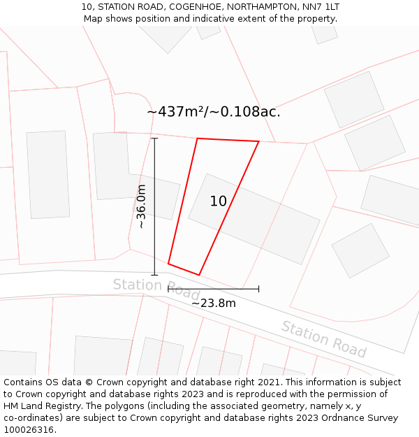 10, STATION ROAD, COGENHOE, NORTHAMPTON, NN7 1LT: Plot and title map