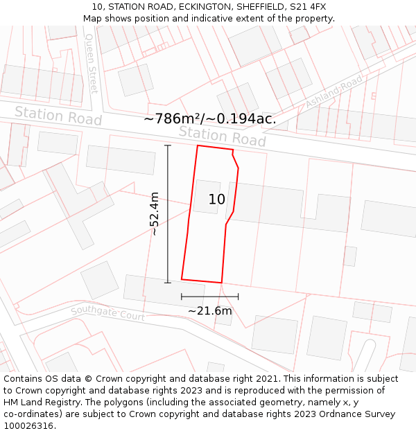 10, STATION ROAD, ECKINGTON, SHEFFIELD, S21 4FX: Plot and title map