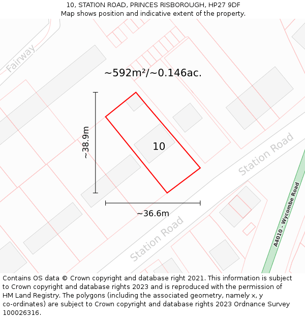 10, STATION ROAD, PRINCES RISBOROUGH, HP27 9DF: Plot and title map