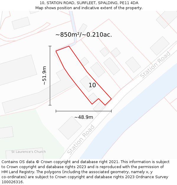 10, STATION ROAD, SURFLEET, SPALDING, PE11 4DA: Plot and title map