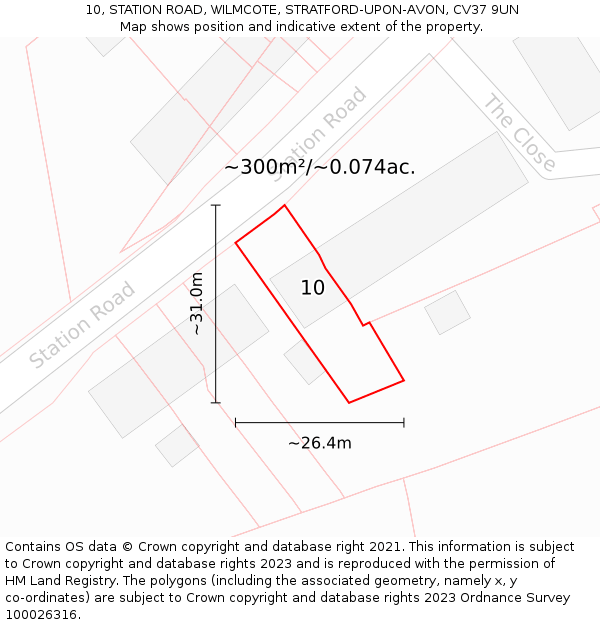 10, STATION ROAD, WILMCOTE, STRATFORD-UPON-AVON, CV37 9UN: Plot and title map