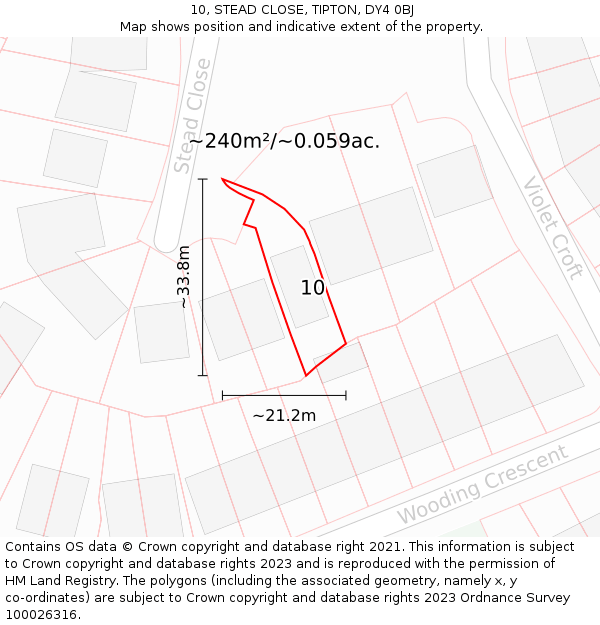 10, STEAD CLOSE, TIPTON, DY4 0BJ: Plot and title map