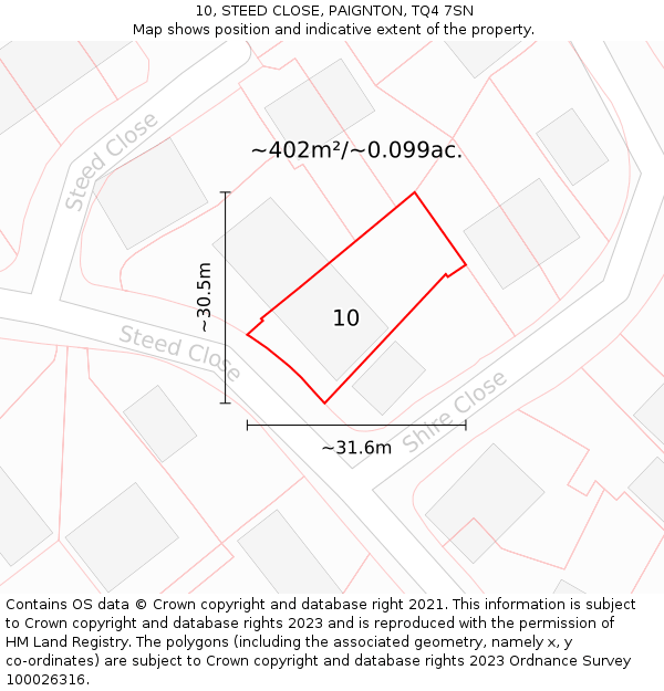 10, STEED CLOSE, PAIGNTON, TQ4 7SN: Plot and title map