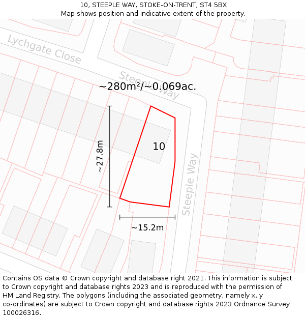 10, STEEPLE WAY, STOKE-ON-TRENT, ST4 5BX: Plot and title map