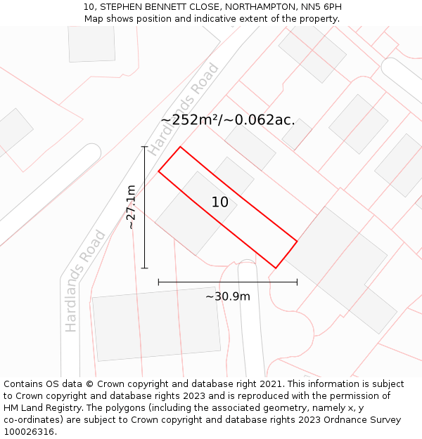 10, STEPHEN BENNETT CLOSE, NORTHAMPTON, NN5 6PH: Plot and title map