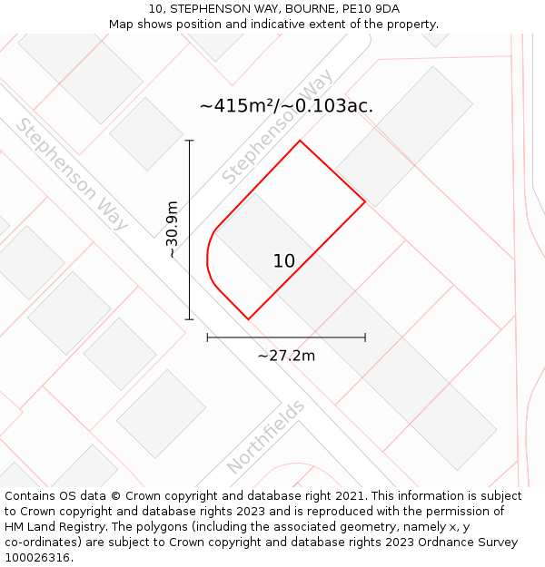 10, STEPHENSON WAY, BOURNE, PE10 9DA: Plot and title map