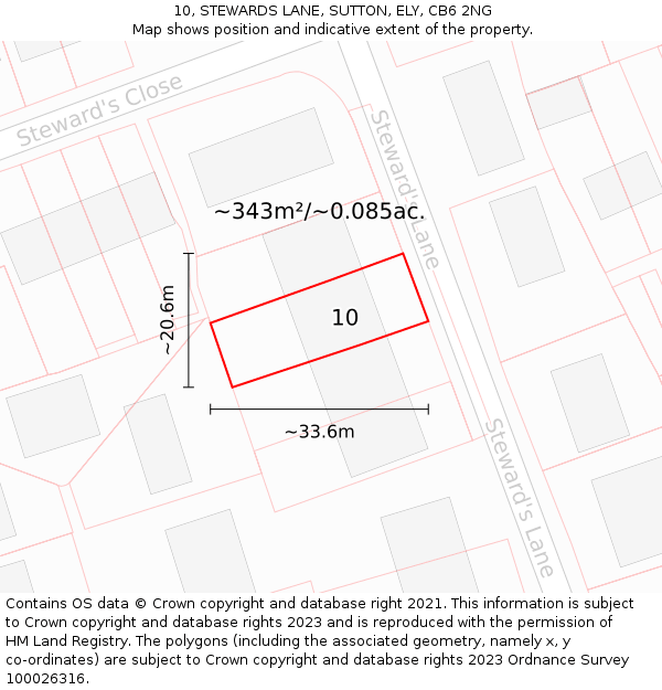 10, STEWARDS LANE, SUTTON, ELY, CB6 2NG: Plot and title map