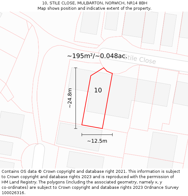 10, STILE CLOSE, MULBARTON, NORWICH, NR14 8BH: Plot and title map