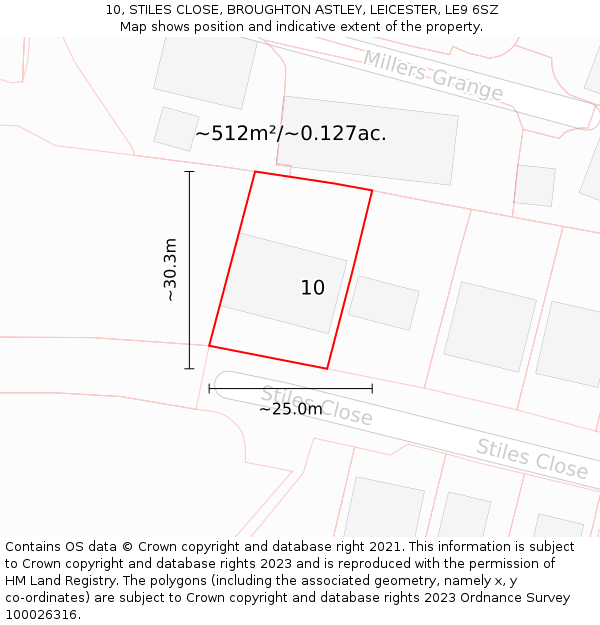 10, STILES CLOSE, BROUGHTON ASTLEY, LEICESTER, LE9 6SZ: Plot and title map