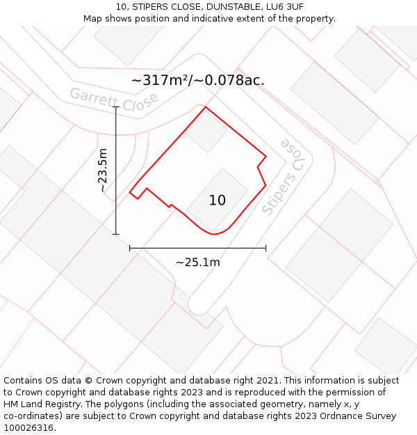 10, STIPERS CLOSE, DUNSTABLE, LU6 3UF: Plot and title map