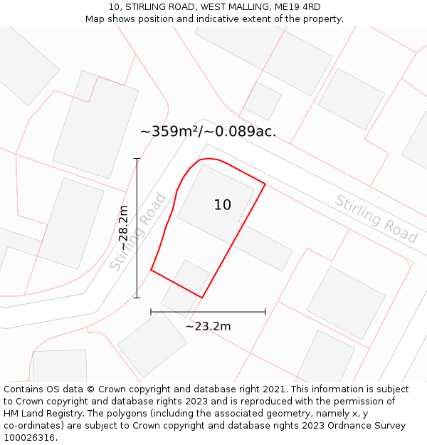 10, STIRLING ROAD, WEST MALLING, ME19 4RD: Plot and title map