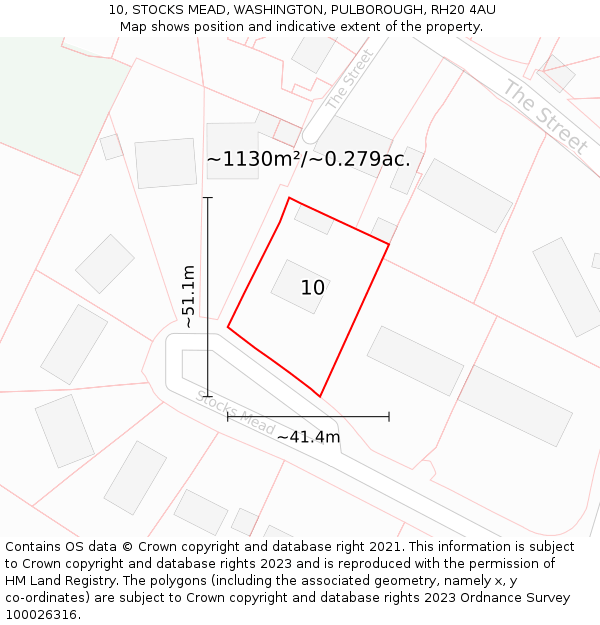10, STOCKS MEAD, WASHINGTON, PULBOROUGH, RH20 4AU: Plot and title map
