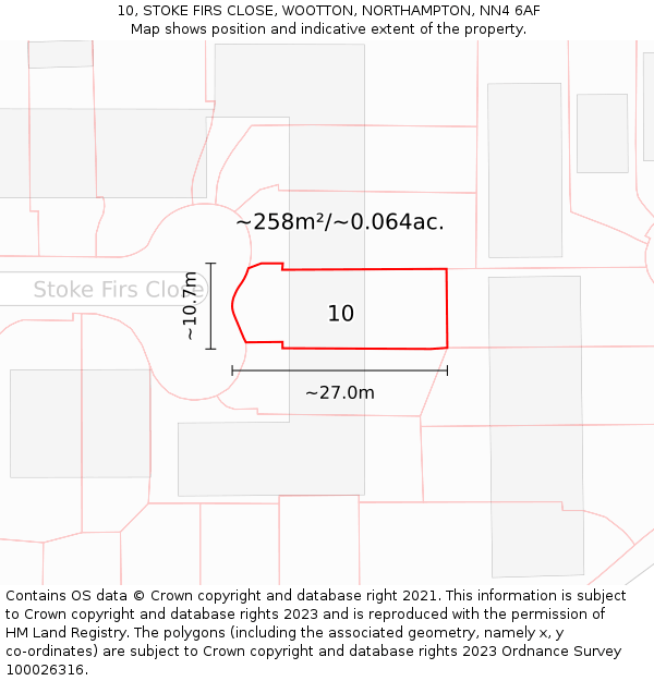 10, STOKE FIRS CLOSE, WOOTTON, NORTHAMPTON, NN4 6AF: Plot and title map