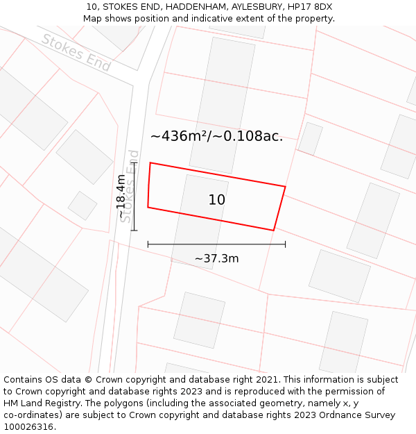 10, STOKES END, HADDENHAM, AYLESBURY, HP17 8DX: Plot and title map