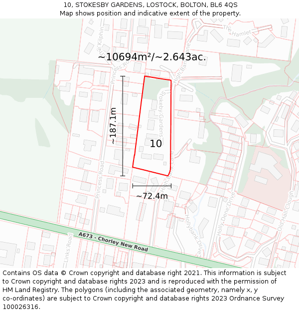 10, STOKESBY GARDENS, LOSTOCK, BOLTON, BL6 4QS: Plot and title map