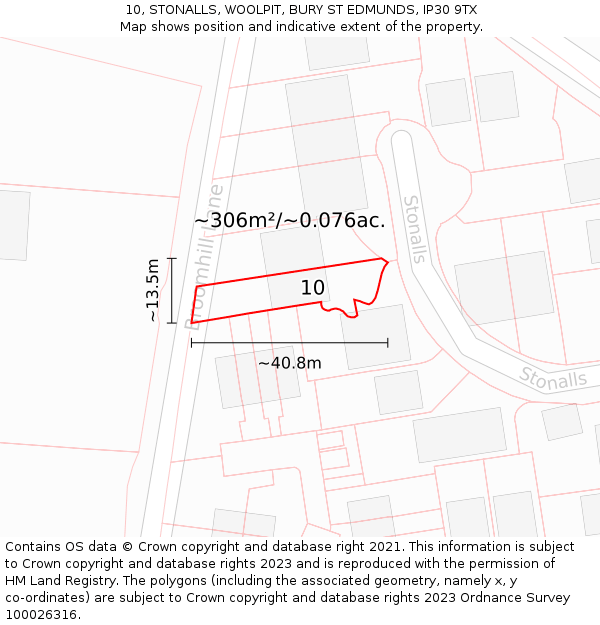 10, STONALLS, WOOLPIT, BURY ST EDMUNDS, IP30 9TX: Plot and title map