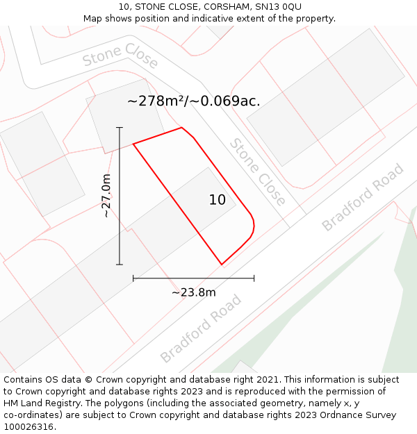 10, STONE CLOSE, CORSHAM, SN13 0QU: Plot and title map