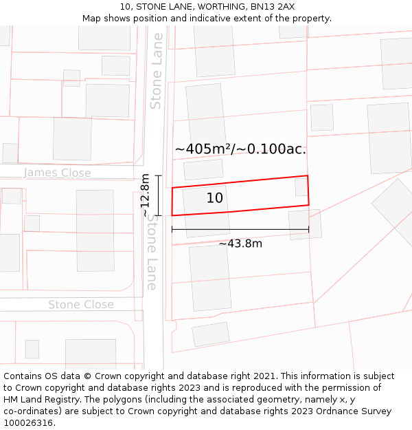 10, STONE LANE, WORTHING, BN13 2AX: Plot and title map