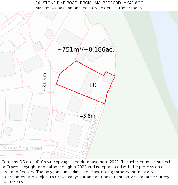 10, STONE PINE ROAD, BROMHAM, BEDFORD, MK43 8GG: Plot and title map