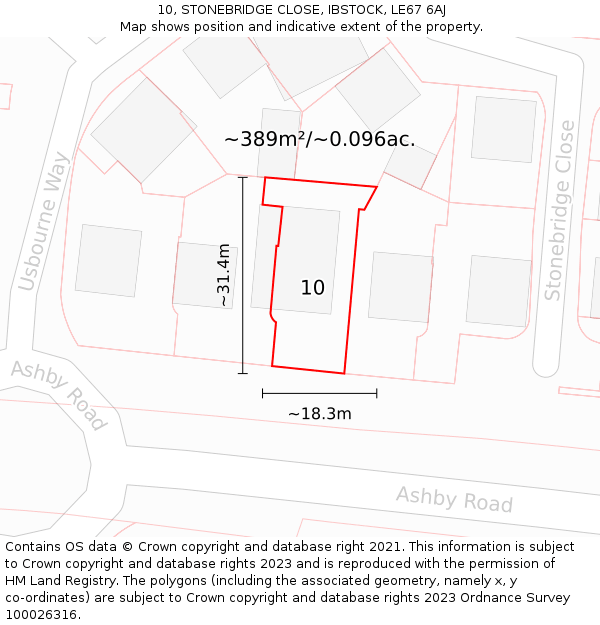 10, STONEBRIDGE CLOSE, IBSTOCK, LE67 6AJ: Plot and title map