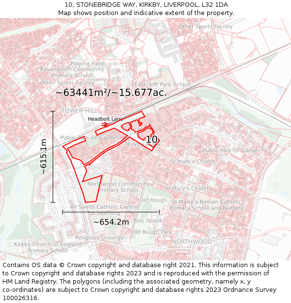 10, STONEBRIDGE WAY, KIRKBY, LIVERPOOL, L32 1DA: Plot and title map
