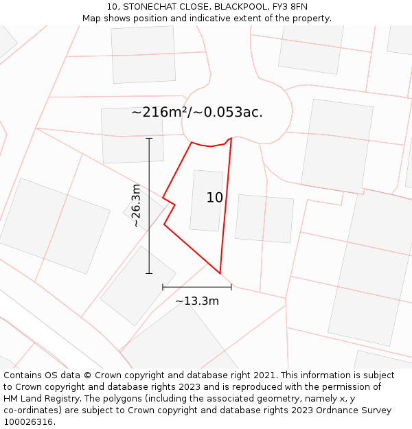 10, STONECHAT CLOSE, BLACKPOOL, FY3 8FN: Plot and title map