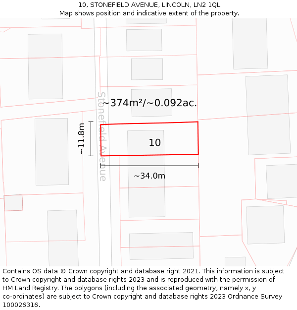 10, STONEFIELD AVENUE, LINCOLN, LN2 1QL: Plot and title map