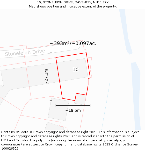 10, STONELEIGH DRIVE, DAVENTRY, NN11 2PX: Plot and title map