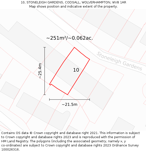 10, STONELEIGH GARDENS, CODSALL, WOLVERHAMPTON, WV8 1AR: Plot and title map