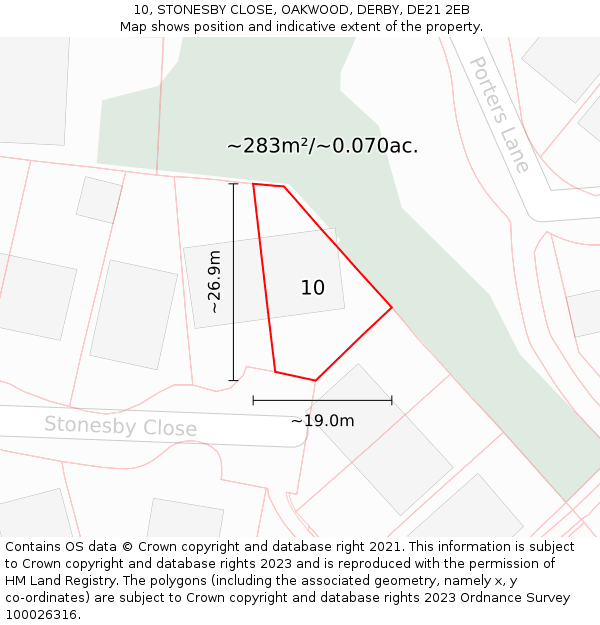 10, STONESBY CLOSE, OAKWOOD, DERBY, DE21 2EB: Plot and title map
