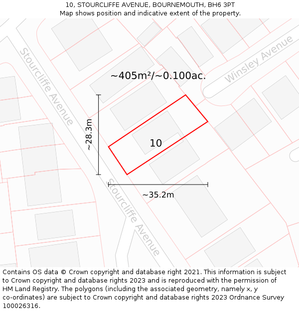 10, STOURCLIFFE AVENUE, BOURNEMOUTH, BH6 3PT: Plot and title map