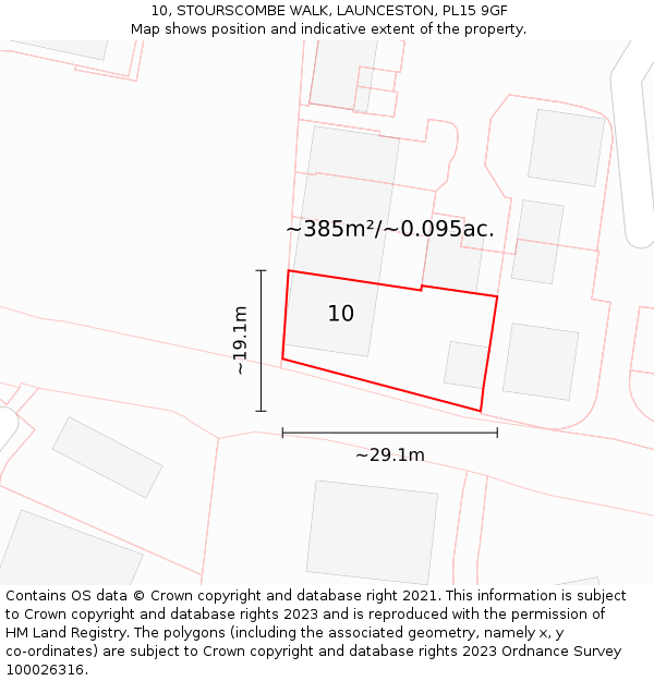 10, STOURSCOMBE WALK, LAUNCESTON, PL15 9GF: Plot and title map