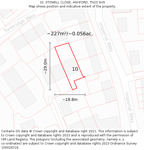 10, STOWELL CLOSE, ASHFORD, TN23 5HS: Plot and title map