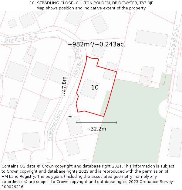 10, STRADLING CLOSE, CHILTON POLDEN, BRIDGWATER, TA7 9JF: Plot and title map