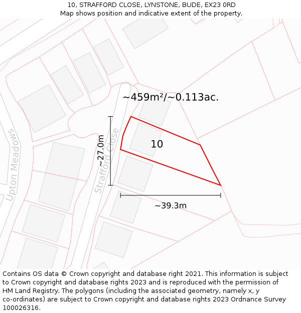 10, STRAFFORD CLOSE, LYNSTONE, BUDE, EX23 0RD: Plot and title map