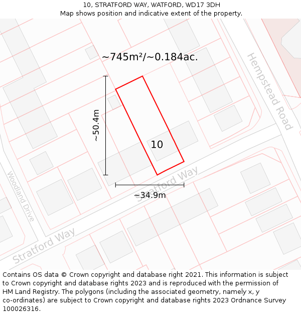 10, STRATFORD WAY, WATFORD, WD17 3DH: Plot and title map
