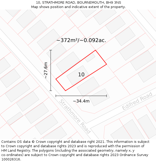 10, STRATHMORE ROAD, BOURNEMOUTH, BH9 3NS: Plot and title map