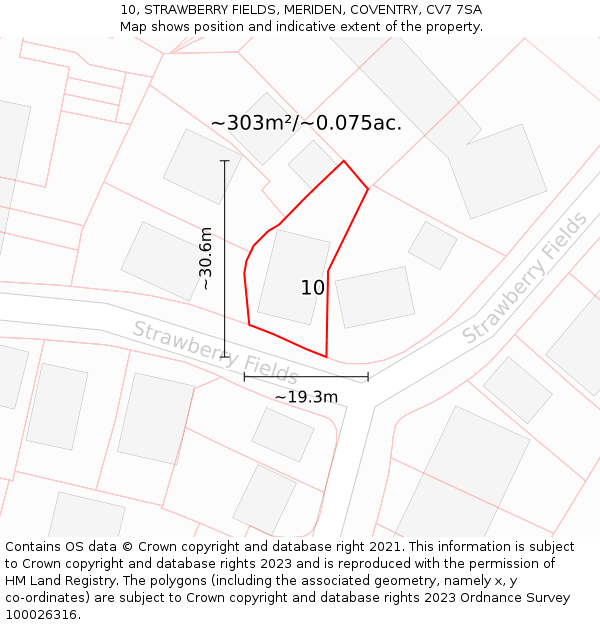 10, STRAWBERRY FIELDS, MERIDEN, COVENTRY, CV7 7SA: Plot and title map